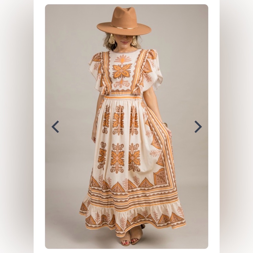 Bohemian White and Orange Maxi Dress